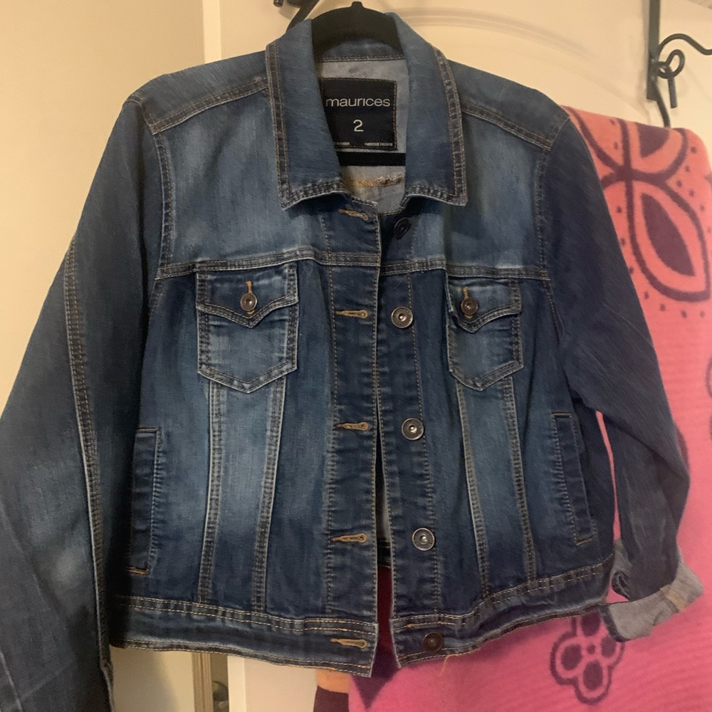 Maurices 2X Dark Blue Jean Jacket Cropped-Ish